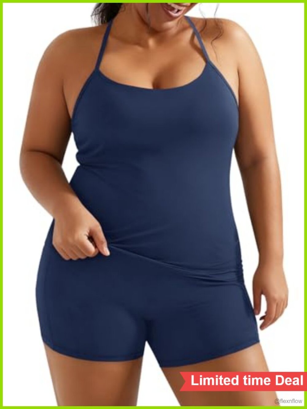 Plus Size Workout 2 Piece Set Halter Tank Top 5" Biker Shorts Gym Yoga